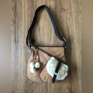 UGG Tan Suede Shoulder Bag with Cream Shearling Accent